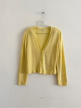 Max Studio Pale Yellow V-Neck Button Cardigan